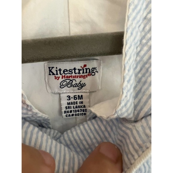 Kitestrings By Hartstrings Blue Seersucker Romper Size 3-6M - Picture 3 of 3